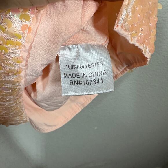 Hello Molly 4 Crystal Ball Sequin Mini Sheath Dress Peach Cut Out One Shoulder - Picture 11 of 11